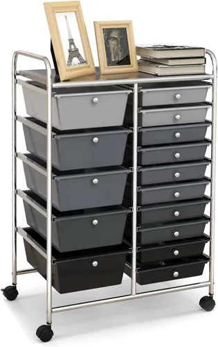 Vista 11 de LUARANE - Carrito rodante con 15 cajones, carrito de almacenamiento para manualidades con asas portátiles y ruedas con cerradura, organizador