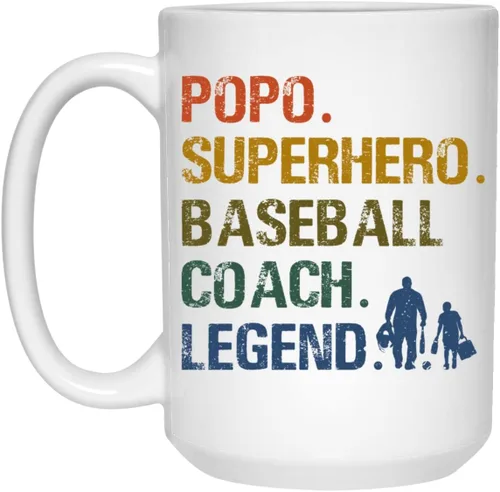 Vista 2 de Taza Popo de entrenador de béisbol – Taza Popo Legend de entrenador de béisbol – Taza de café para el Día del Padre – Taza de béisbol – Taza Popo