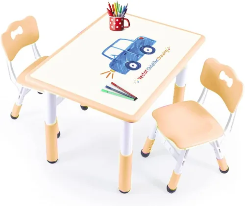 Vista 8 de Juego de mesa y silla para niños, juego de mesa y sillas para niños, altura ajustable, patas y organizador de mesa antideslizantes, escritorio