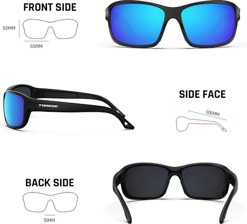 Vista 4 de TOREGE Gafas de sol polarizadas deportivas para hombres y mujeres, lentes de sol para ciclismo, correr, pesca, barco, senderismo, playa, TR66