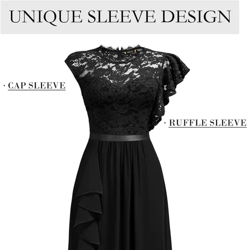 Vista 3 de Miusol Vestido largo formal de encaje floral con volantes para dama de honor, fiesta de dama de honor