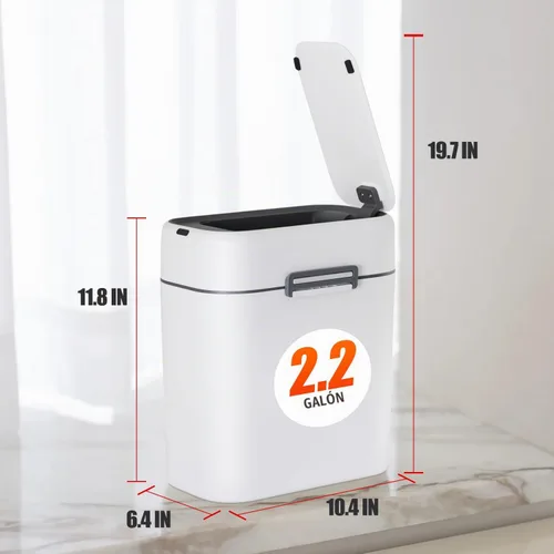 Vista 7 de Bote de basura de 2.2 galones con tapa, bote de basura automático sin contacto, sensor de movimiento inteligente, pequeño para baño, dormitorio