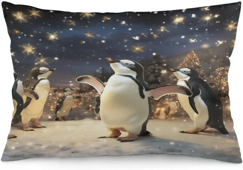 Vista 16 de Fundas de almohada con diseño de pingüinos de Navidad de 12 x 20 pulgadas, diseño de pingüinos en acuarela de Navidad, fundas de almohada