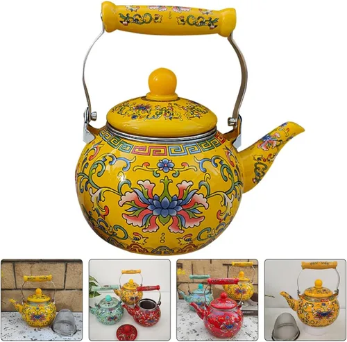 Vista 5 de Healeved Hervidor de té esmaltado con mango de cerámica e infusor de 2.2 L, hervidor de agua clásico floral, tetera de acero para estufa