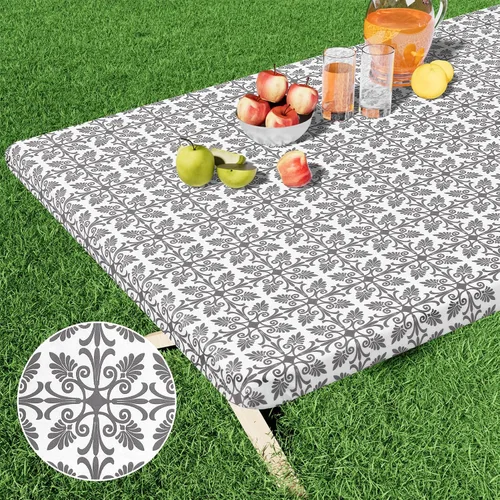 Vista 22 de Misaya - Mantel de vinilo rectangular, mantel elástico con respaldo de franela, 100% impermeable, cubierta de plástico para mesas plegables de 4
