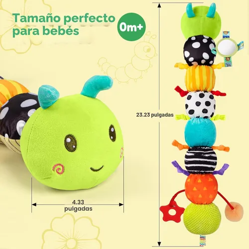 Vista 7 de Juguetes Sensoriales para Bebés de 0-6 6-12 Meses, Oruga de Peluche Musical con Sonido Arrugado y Sonajero, Juguetes para Tiempo Boca Abajo