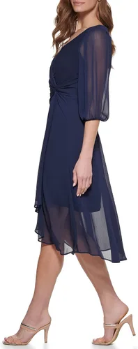 Vista 2 de DKNY Vestido cruzado de gasa con manga 34 para mujer