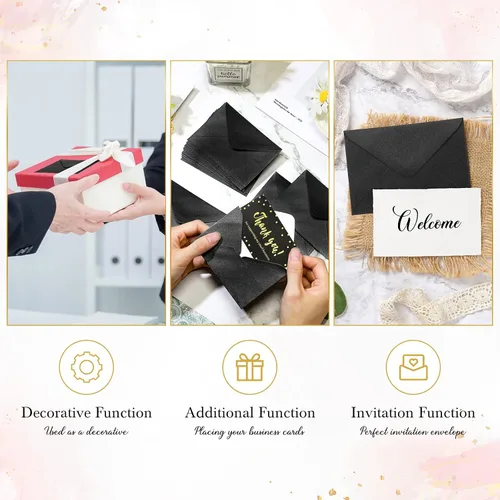 Vista 4 de Yahenda 200 unidades de sobres negros mini para tarjetas de regalo a granel, sobres pequeños de bolsillo para bodas, fundas para tarjetas de regalo