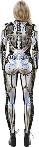 Vista 2 de SEAUR - Disfraces de Halloween para mujer con estampado 3D, overol de esqueleto de manga larga, divertido overol ajustado