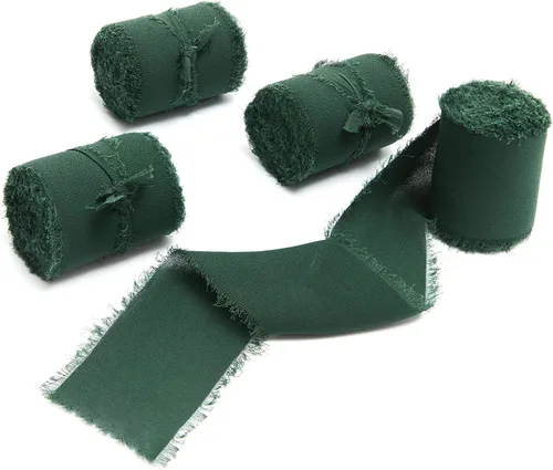 Vista 51 de 4 rollos de 1 pulgada de ancho x 5 yardas de largo, cinta de gasa con flecos hecha a mano, de chifón y seda, con bordes deshilachados