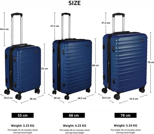Vista 5 de Tienda Basics Equipaje de maleta expandible con ruedas rígidas, Azul marino, Spinner