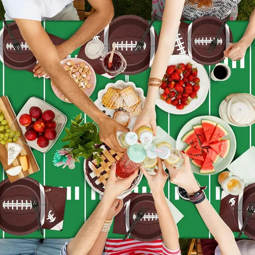 Vista 6 de Juego de platos y servilletas para fiesta de fútbol para 24 invitados, manteles desechables de fútbol deportivo, decoración para fiesta de fútbol