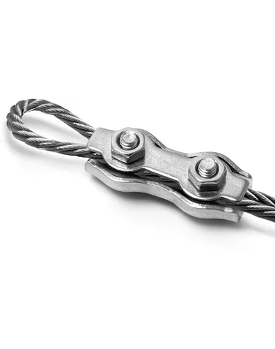 Vista 5 de QWORK Abrazadera de cable, 50 abrazaderas de cuerda de alambre de acero inoxidable M3 dúplex de 2 postes para cuerda de alambre de 1/16 a 1/8