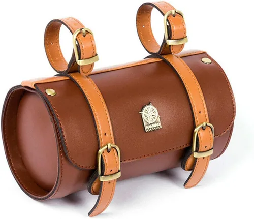 Vista 11 de Bolsa de Manillar de Bicicleta Retro de PU Cuero Impermeable Alforja de Bicicleta Cesta Frontal Vintage Bolsa de Asiento Trasero para Bicicletas