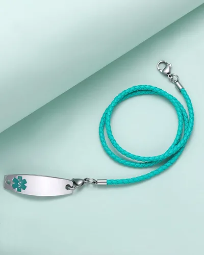Vista 4 de Pulseras de alerta médica con grabado gratuito para mujeres y hombres con cuerda de cuero Rolo Pulsera de repuesto intercambiable Etiqueta