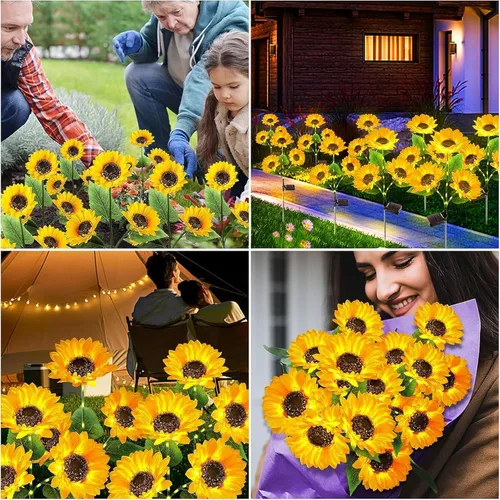 Vista 6 de KOOPER Luces solares para decoración de jardín al aire libre, paquete de 3 luces solares mejoradas para jardín con 9 luces de girasol más grandes