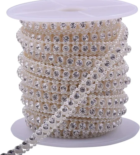 Vista 5 de KAOYOO Cinta con diamantes de imitación, 10 yardas con perlas de imitación, rollo de cuentas florales de perlas sintéticas para vestidos de boda
