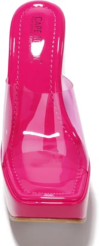 Vista 4 de Cape Robbin Sandalias de cuña con plataforma para mujer, tacón cuadrado de 6 pulgadas, puntera abierta, correa transparente (rosa)
