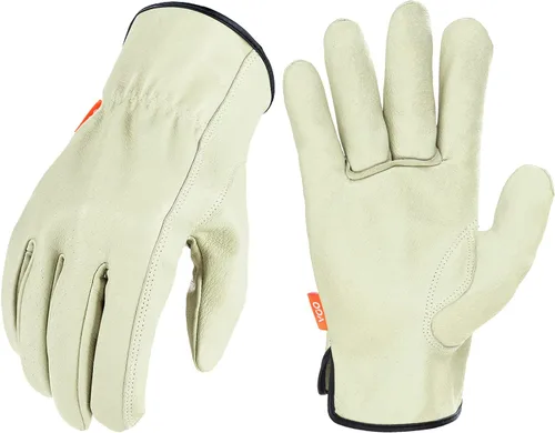 Vista 9 de Vgo... PA9501 - 1 par de guantes de trabajo de piel de cerdo para hombre, guantes de construcción (talla S, color cian claro, PA9501)