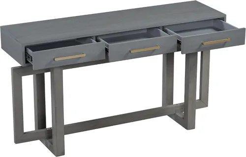 Vista 5 de Quarte Elegante mesa consola con tres cajones de almacenamiento, mesa de sofá extra larga para entrada, pasillo, sala de estar, vestíbulo, pasillo