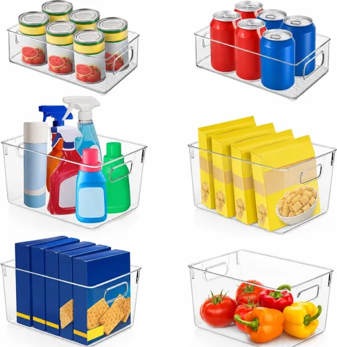 Vista 7 de Paquete de 4 organizadores de cocina – Contenedores de almacenamiento de plástico transparente para refrigerador, despensa, gabinete, encimeras