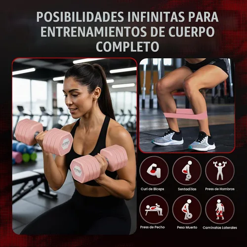 Vista 3 de Juego de mancuernas ajustables de 20 libras con bandas de resistencia para entrenar – Juego de 2 pesas con 4 bandas elásticas para ejercicio