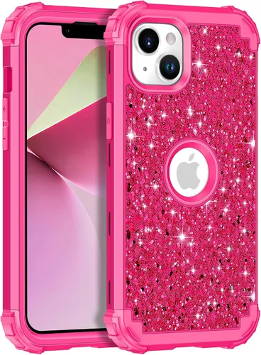 Vista 28 de LONTECT Funda para iPhone 15 Plus con purpurina brillante 3 en 1, a prueba de golpes, resistente, híbrida, resistente, funda protectora de alto