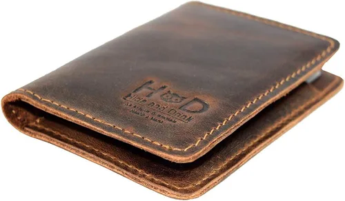 Vista 4 de Hide & Drink, Cartera plegable de cuero, capacidad para hasta 8 tarjetas más billetes plegados, cartera minimalista de viajero, organizador, cartera