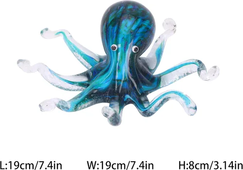Vista 2 de WUBIANJIE Estatuas de cristal soplado a mano de pulpo y medusa, esculturas coloridas de animales marinos, pisapapeles para decoración del hogar