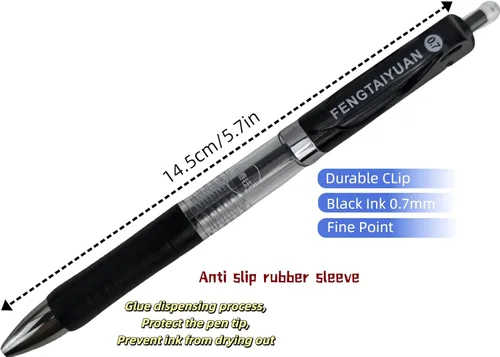 Vista 2 de Fengtaiyuan AD07P18x6, bolígrafos retráctiles de tinta de gel, 0.028 in, tinta negra, punta fina, escritura suave, paquete de 18 (AD07P18x6)