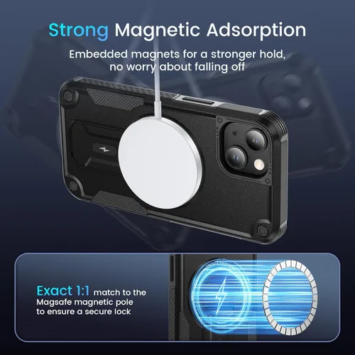 Vista 4 de Caka Funda para iPhone 13 y Funda para iPhone 14 [Compatible con Magsafe] [Soporte Invisible Integrado] [Protección Resistente contra Caídas] A