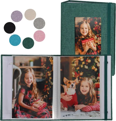 Vista 8 de Álbumes de fotos pequeños para fotos de 4 x 6, paquete de 2 libros de memoria con cubierta de lino con ventana de exhibición, cada uno con capacidad