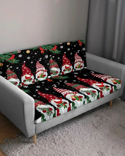 Vista 3 de Funda de sofá para sofá de 3 cojines, 1 pieza, gnomo de copo de nieve, adornos de Navidad, pino, funda elástica duradera para sala de estar, niños