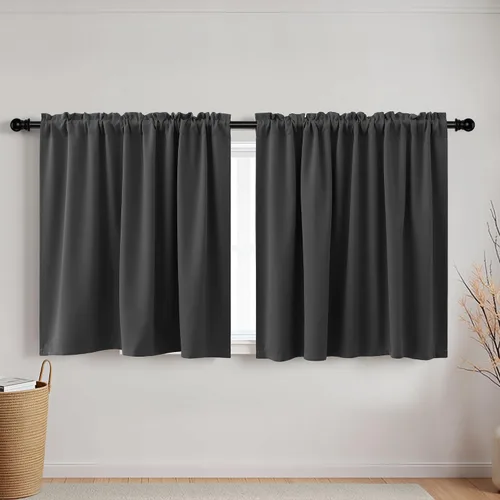 Vista 22 de Cortinas de café KOUFALL de 18 x 24 pulgadas para tratamientos de ventanas pequeñas, niveles de cortinas bohemias opacas para ventanas de RV y Beige