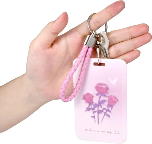 Vista 6 de Llavero con tarjetero de identificación con llavero de metal, diapositiva de plástico abierta con ventana de identificación para mujeres, hombres