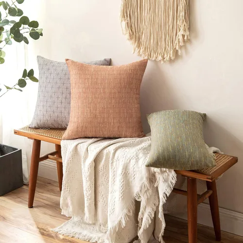 Vista 164 de MIULEE - Juego de 2 fundas de almohada decorativas de lino de arpillera navideñas, modernas, estilo campestre, rústicas, tejidas, con textura