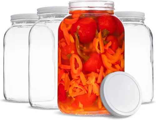 Vista 12 de kitchentoolz Paquete de 2 tarros de vidrio de 1 galón de boca ancha con tapa de metal hermética, seguro para fermentar kéfir de kombucha, encurtido
