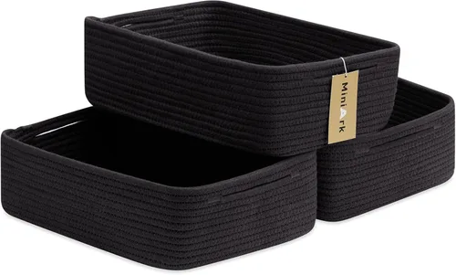 Vista 20 de MiniArk Cestas organizadoras grandes poco profundas de 15 x 11 x 5.1 pulgadas, contenedores de almacenamiento tejidos de cuerda para baño, estantes
