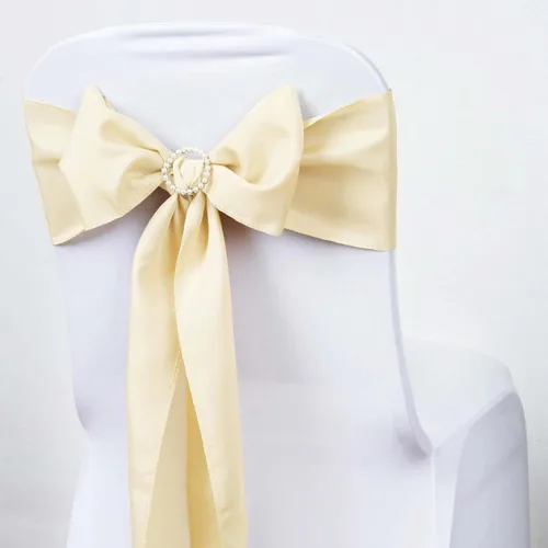 Vista 2 de Efavormart 5 piezas de fajas para sillas de poliéster color beige con lazos para decoración de sillas en bodas, eventos, suministros para decoración