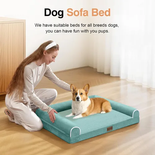 Vista 3 de NANUYA - Cama ortopédica para perros de tamaño mediano/grande, lavable: Camas con almohada para perros de tamaño mediano/grande, sofá de espuma