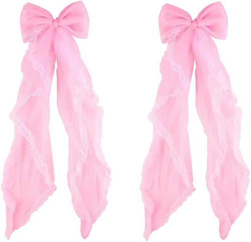 Vista 7 de 2 alzapaños de cortina con lazo para cortina de encaje, hebillas para decoración del hogar (rosa)