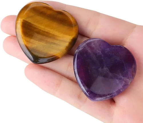 Vista 8 de YATOJUZI Juego de 4 piedras ovaladas para preocupación del pulgar, 7 chakras, amatista, cuarzo rosa, ojo de tigre, piedras naturales talladas a