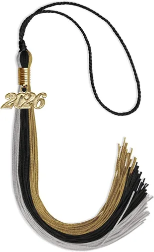 Vista 99 de Endea - Borla de graduación de triple color con gota de fecha dorada (negro/dorado/granate, 2020)