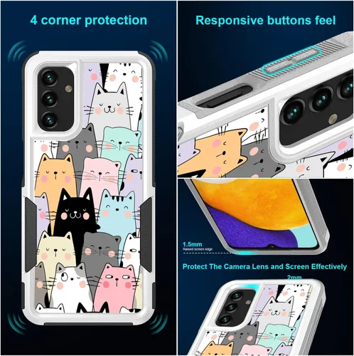 Vista 3 de Funda para Samsung Galaxy A13 5G, lindo y divertido patrón de gatos, absorción de golpes, policarbonato duro e interior de silicona híbrida de doble