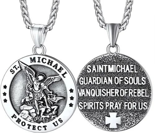 Vista 12 de FaithHeart Collar de San Miguel, acero inoxidable, chapado en oro de 18 quilates, amuleto colgante de San Miguel Arcángel para hombres y mujeres