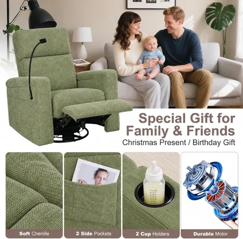 Vista 8 de ABCASA Power Recliner Rocking Chair Nursery, Swivel Glider, Green Chenille-green