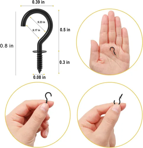 Vista 3 de RELBRO Ganchos de tornillo pequeños de 1/2 pulgada, mini ganchos de metal de rosca, negro, 100 piezas