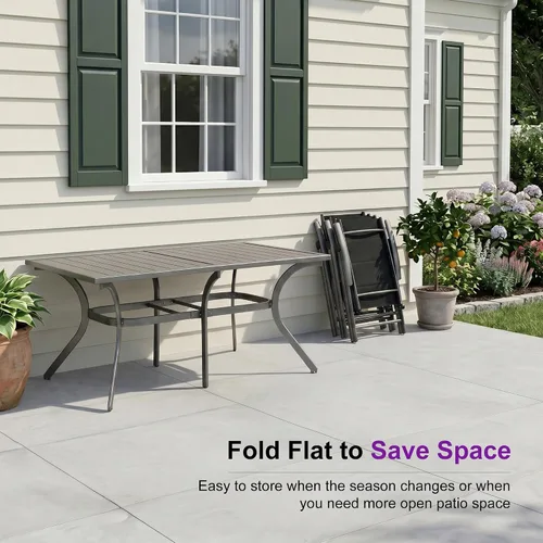 Vista 5 de PURPLE LEAF Juego de comedor al aire libre para 6 mesas plegables de patio con mesa rectangular de aluminio y sillas acolchadas para todo