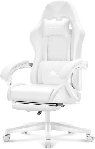 Vista 10 de Silla para Videojuegos, Silla de Oficina Ergonómica con Masaje, Asiento de Computadora con Reposapiés, Cojín de Muelles de Bolsillo, Silla