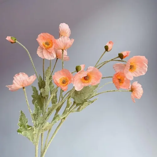 Vista 7 de Emivery 6 piezas de flores de amapola artificiales de amapola rosa, ramo de boda, flores de amapola de seda, centro de mesa para decoración